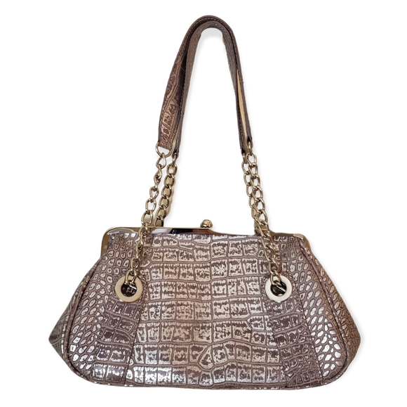 Nine West Faux Croc Iridescent Lavender Chain Clasp Shoulder Purse NWOT - Picture 2 of 12